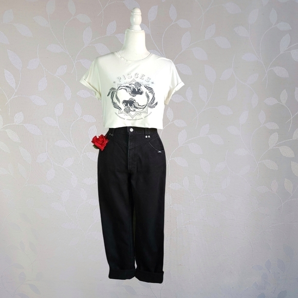 Vintage 90s High Rise Denim Mom Jeans 100% Cotton Washed Black Ozark 26 - Picture 2 of 15